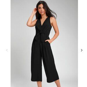 Minette Black Tie-Front Wide-Leg Jumpsuit